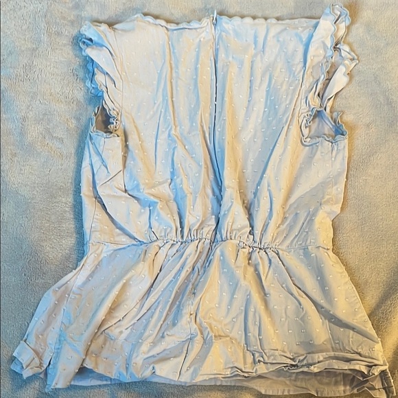 J. Crew Light Blue Cinched Waist Flutter Sleeve Textured Blouse - Picture 7 of 7